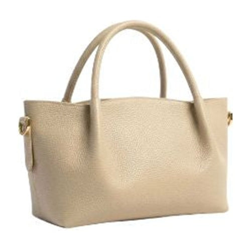 Beige pebbled top handle handbag for women, front view
