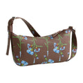 Brown floral print faux leather sling crossbody bag, front view
