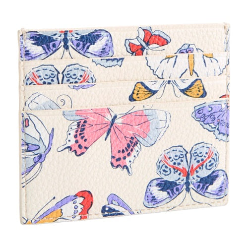 Cream butterfly print slim card holder back view