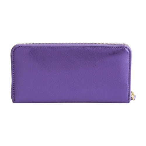 Purple metallic leather continental wallet back view